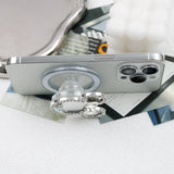 M46  Magnetic Mickey Mirror Phone Holder- Mickey Head Magnetic Transparent Airbag Bracket Rhinestone Trim Telescopic Air Cushion Mobile Phone Holder