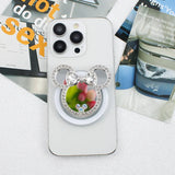 M46  Magnetic Mickey Mirror Phone Holder- Mickey Head Magnetic Transparent Airbag Bracket Rhinestone Trim Telescopic Air Cushion Mobile Phone Holder