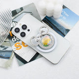 M46  Magnetic Mickey Mirror Phone Holder- Mickey Head Magnetic Transparent Airbag Bracket Rhinestone Trim Telescopic Air Cushion Mobile Phone Holder