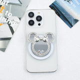 M46  Magnetic Mickey Mirror Phone Holder- Mickey Head Magnetic Transparent Airbag Bracket Rhinestone Trim Telescopic Air Cushion Mobile Phone Holder