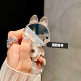 Labubu Cartoon Mirror Phone Stand with Makeup Mirror, Portable Foldable 360° Rotatable, Adjustable Mobile Holder