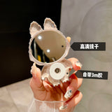 Labubu Cartoon Mirror Phone Stand with Makeup Mirror, Portable Foldable 360° Rotatable, Adjustable Mobile Holder